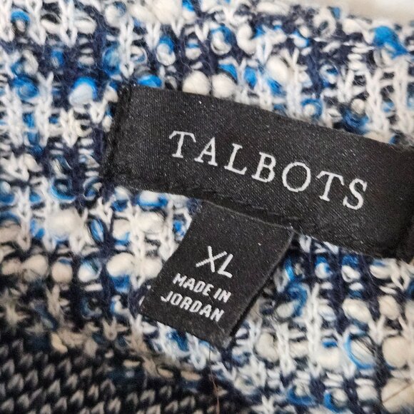 Talbots Button Detail Tweed Shift Dress Size XL Blue/White Mockneck Career - Picture 12 of 12